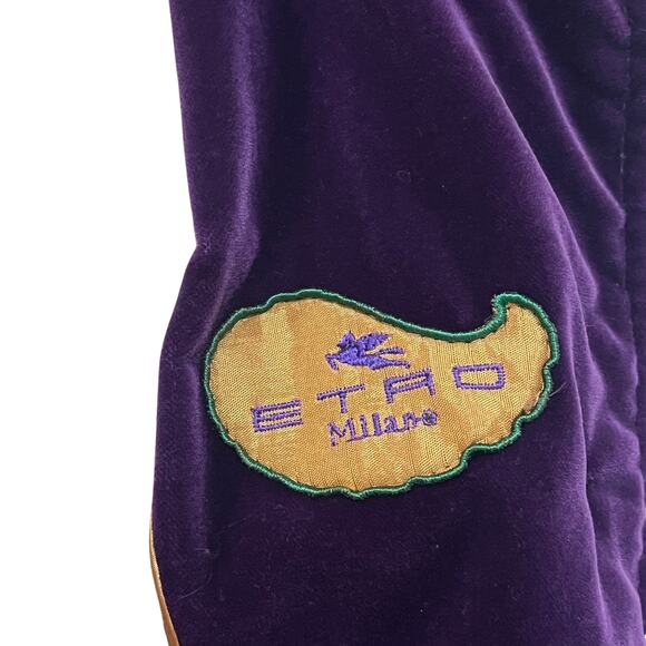 Etro Jacket Womens 42 Purple Wool Blend Belted Velvet Trim Embroidered Milano - Picture 8 of 9